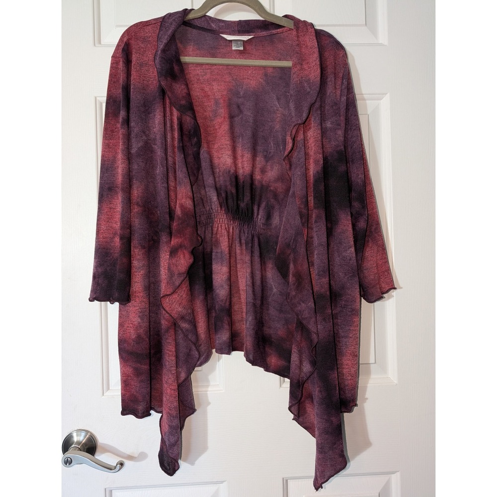 Christopher & Banks XL Purple Tie Dye Ruffle Cardigan Sharkbite Boho Fairycore